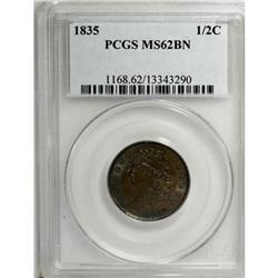 1835 1/2 C Brown MS62 PCGS