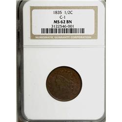 1835 1/2 C Brown MS62 NGC