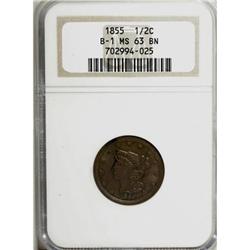 1855 1/2 C Brown MS63 NGC