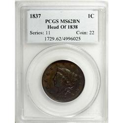1837 1C Head of 1838 Brown MS62 PCGS