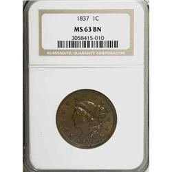 1837 1C Head of 1838 Brown MS63 NGC