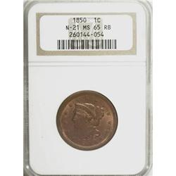 1850 1C Red and Brown MS65 NGC