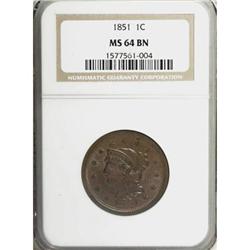 1851 1C Brown MS64 NGC