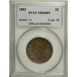 1852 1C Brown MS64 PCGS