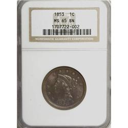 1853 1C Brown MS65 NGC
