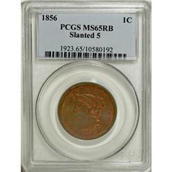 1856 1C Slanted 5 Red and Brown MS65 PCGS