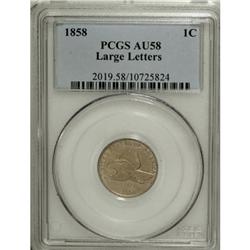 1858 1C Large Letters AU58 PCGS
