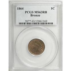 1864 1C Bronze No L Red and Brown MS63 PCGS