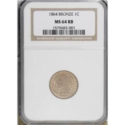 1864 1C Bronze No L Red and Brown MS64 NGC