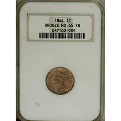1864 1C Bronze No L Red and Brown MS65 NGC