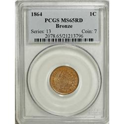 1864 1C Bronze No L Red MS65 PCGS
