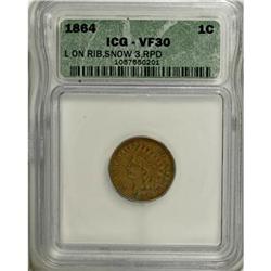 1864 1C L On Ribbon VF30 ICG