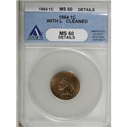1864 1C L On Ribbon Brown MS60 ANACS