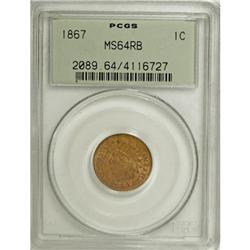 1867 1C Red and Brown MS64 PCGS