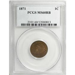 1871 1C Red and Brown MS60 PCGS