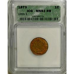 1873 1C Open 3 Red and Brown MS63 ICG