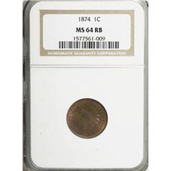 1874 1C Red and Brown MS64 NGC