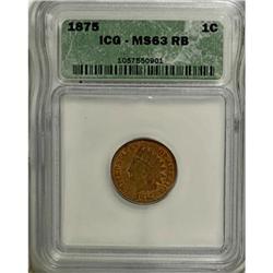 1875 1C Red and Brown MS63 ICG