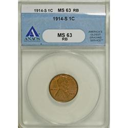 1914-S 1C Red and Brown MS63 ANACS