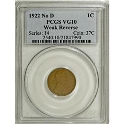 1922 No D 1C Weak Reverse VG10 PCGS