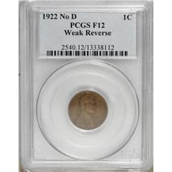 1922 No D 1C Weak Reverse F12 PCGS