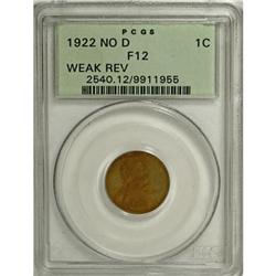 1922 No D 1C Weak Reverse F12 PCGS