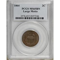 1864 2C Large Motto Brown MS65 PCGS