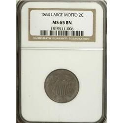 1864 2C Large Motto Brown MS65 NGC