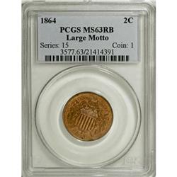 1864 2C Large Motto Red and Brown MS63 PCGS