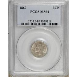 1867 3CN MS64 PCGS