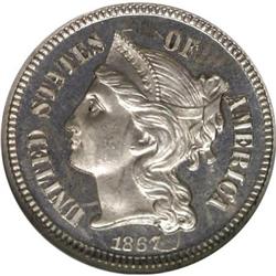 1867 3CN Cameo PR64 NGC