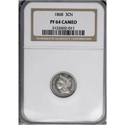 1868 3CN Cameo PR64 NGC