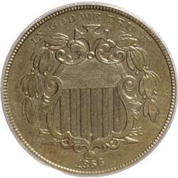 1866 5C Rays AU58 PCGS