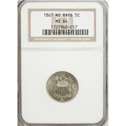 1867 5C No Rays MS64 NGC