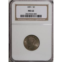 1891 5C MS62 NGC
