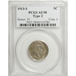 1913-S 5C Type Two AU58 PCGS