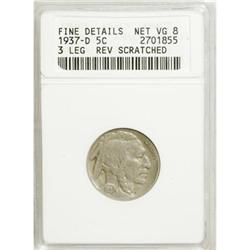 1937-D 5C Three-Legged VG8 ANACS