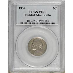 1939 5C Doubled MONTICELLO VF20 PCGS