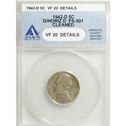 1942-D 5C D Over Horizontal D VF20 ANACS