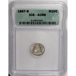 1867-S H10C AU58 ICG