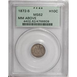 1872-S H10C Mintmark Above Bow MS62 PCGS