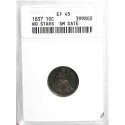 1837 10C No Stars, Large Date XF45 ANACS