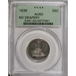 1838 25C No Drapery AU50 PCGS