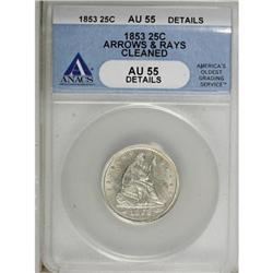 1853 25C Arrows and Rays AU55 ANACS