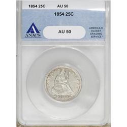 1854 25C Arrows AU50 ANACS
