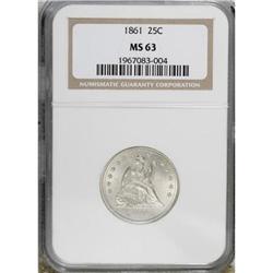 1861 25C MS63 NGC