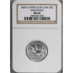 2004-D 25C Wisconsin Extra Leaf Low MS66 NGC