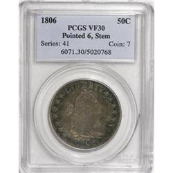 1806 50C Pointed 6, Stem VF30 PCGS