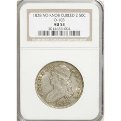 1828 50C Curl Base 2, No Knob AU53 NGC