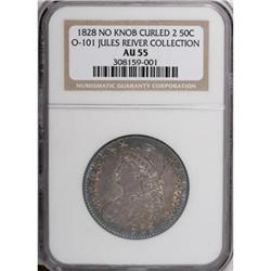 1828 50C Curl Base 2, No Knob AU55 NGC